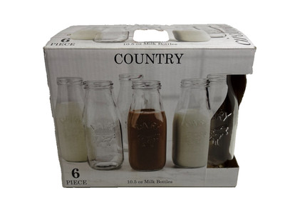 Circleware Country  Dairy  Glass Milk Bottles, Set of 6, 10.5 Ounce NEW Glasses