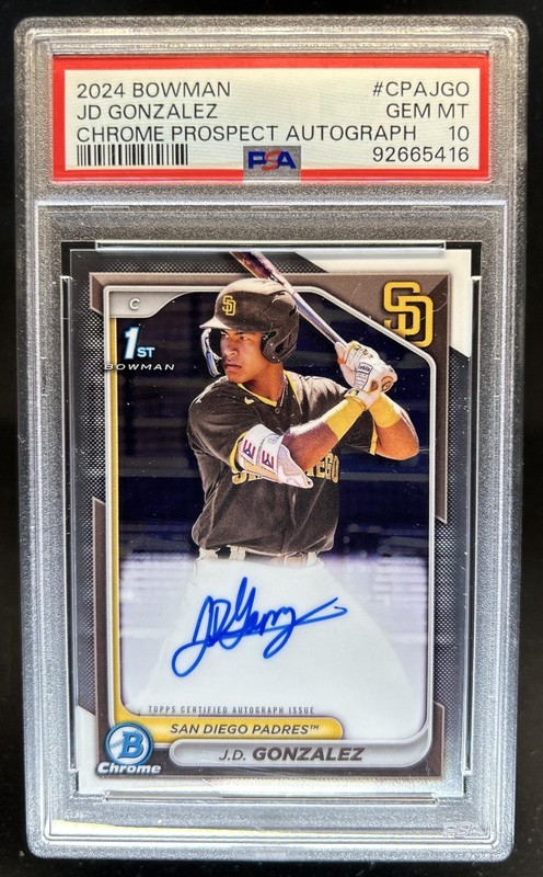 2024 Bowman J.D. Gonzalez Chrome Auto 1st Prospect #CPA-JGO Padres PSA 10