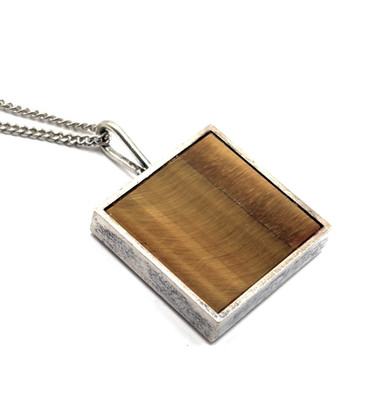 Vintage Danish Arne Johansen Sterling Silver Tigers Eye Pendant Necklace