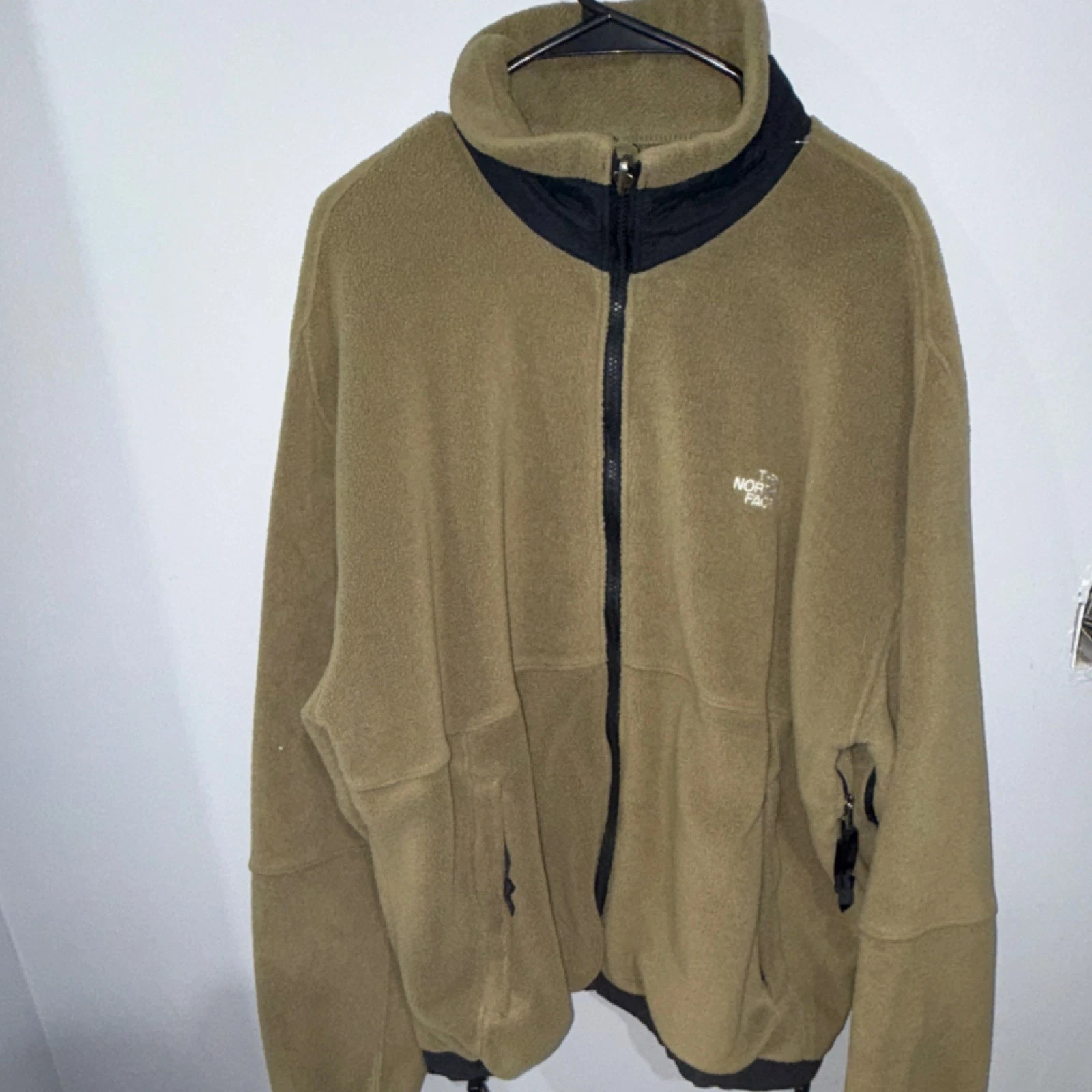 The North Face Men's Fleece Jacket Full Zip Tan Black Zipper Logo Size