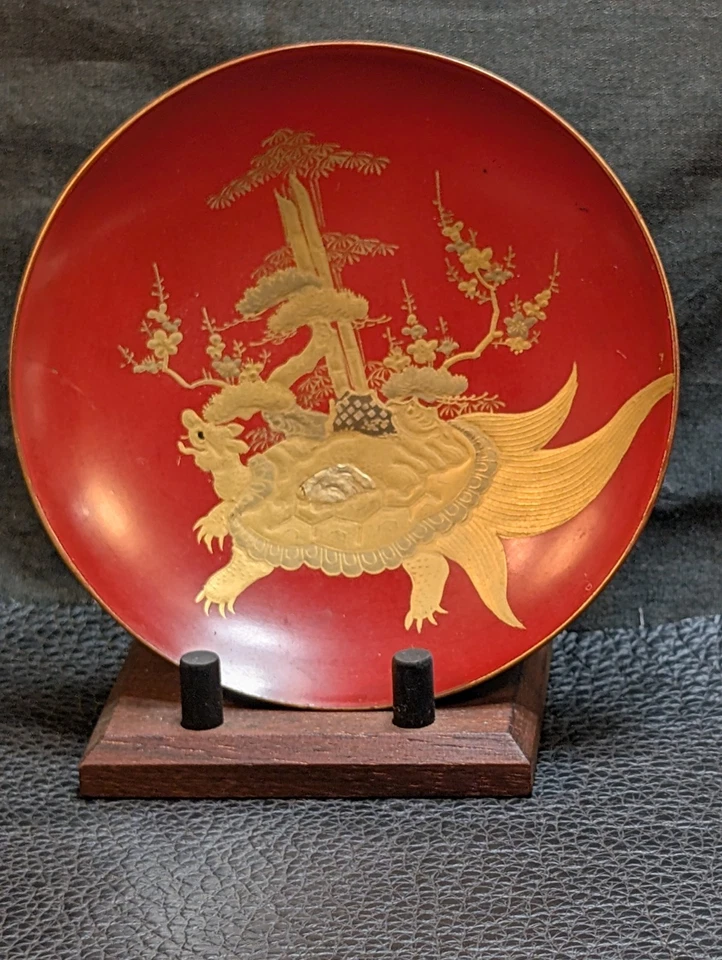 Meiji Period Maki-e Lacquer Ware Tea or Sake Cup Minogame Yokai - Image 2 of 4