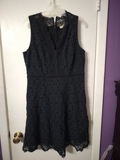 Loft Lace Midi Dress Women’s 4P Petite Black Sheer Scalloped V Neck Sleeveless