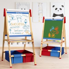 Kids Art Easel Set, Adjustable Double Sided Drawing Board, Wooden Easel for Pain