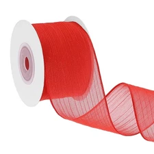 1.6 Inch 10 Yard Metallic Sheer Wire Ribbon, Wired Sheer Fabric Roll, Red