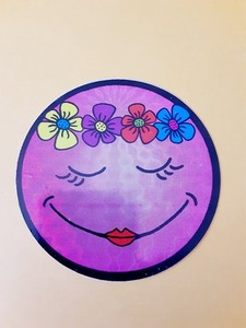vintage prism hippy flower happy face vending machine sticker *damaged*