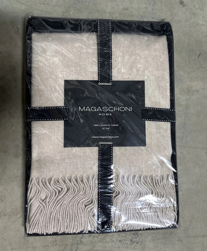 Magaschoni 100% Cashmere Heathered Flannel Throw Blanket (Beige) - Picture 1 of 3