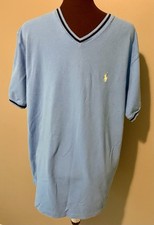 Polo Ralph Lauren Mens V Neck Pullover Shirt L Blue Short Sleeve Pony Logo Trim