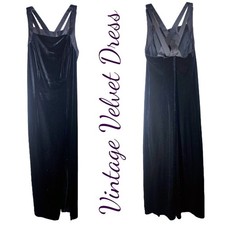 CDC PETITES VINTAGE BLACK VELVET Y2K STRETCHY FORMAL DRESS SATIN STRAPPY BACK, 8