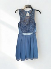 BCX Womens Juniors sleeveless party Homecoming dress Blue embelished lace sz 3