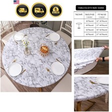 Round Vinyl Fitted Tablecloth with Flannel Backing Elastic Edge Design Table ...