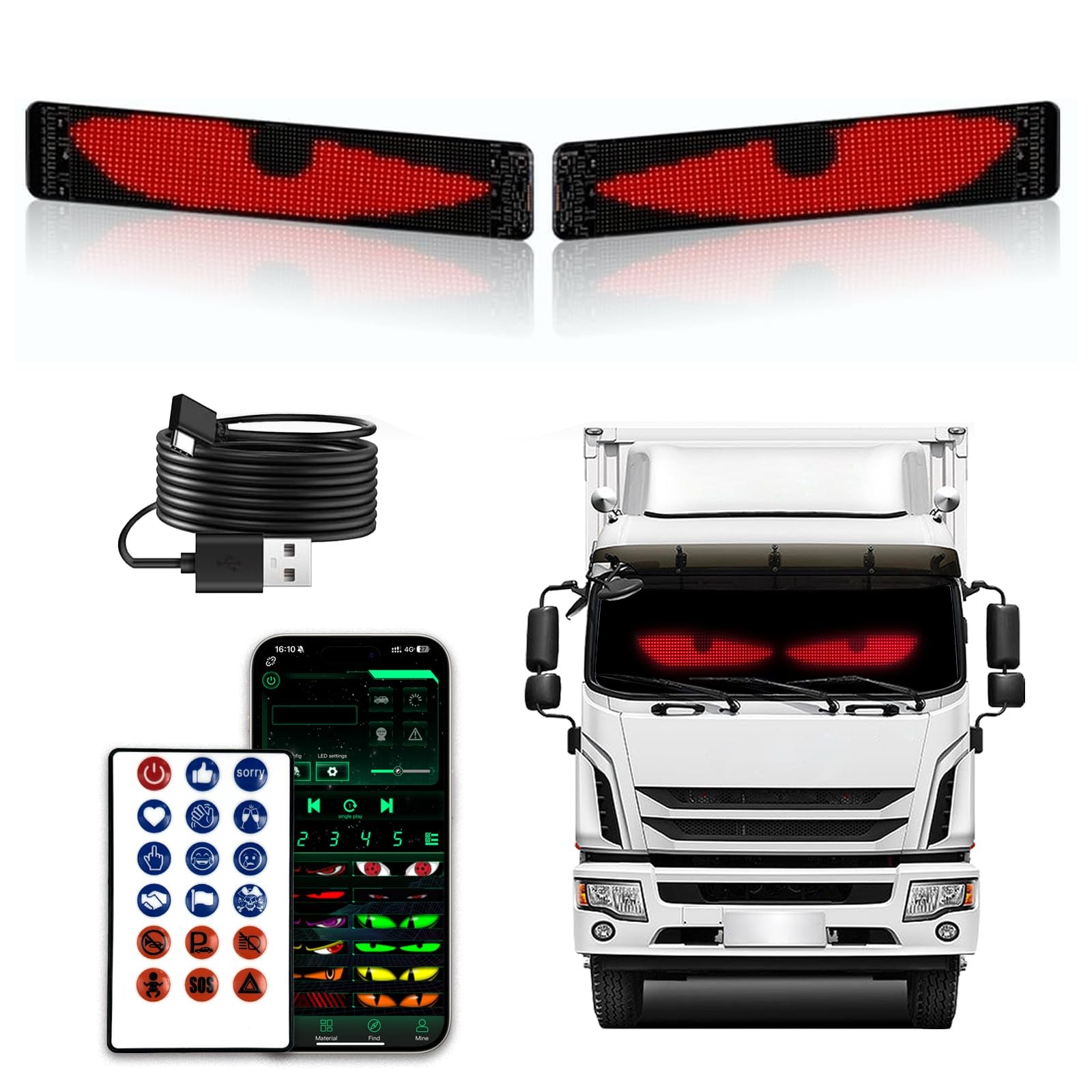 Flexible LED Windshield Eyes with Remote APP Control Programmable Display