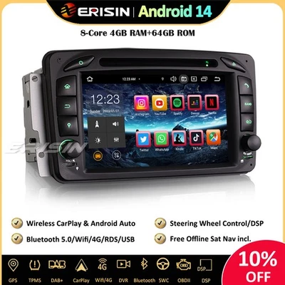64Go Android 14 GPS Autoradio Navi Mercedes Classe C/CLK/G W203 W209 Vito Viano - Photo 1/4