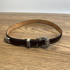 Brighton Women's Belt 42409 Brown Crocodile Embossed Leather Silver Hearts Sz M