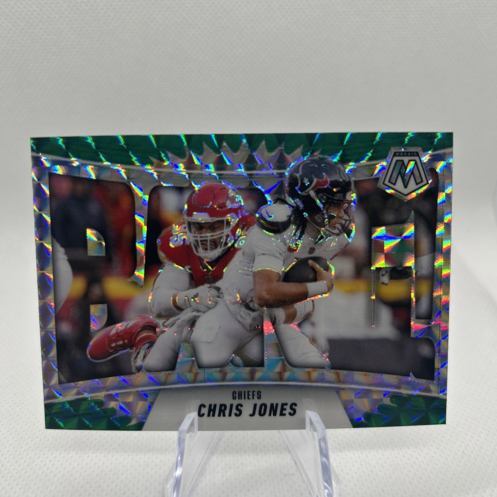 2025 Panini Mosaic - Bang! Chris Jones #8 Green Mosaic Prizm