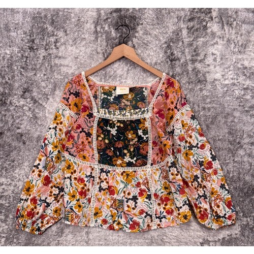 Anthropologie Top Medium Womens Maeve Floral Print Balloon Sleeve Boho Blouse