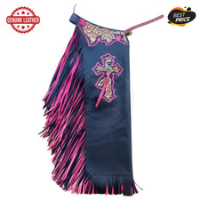 Custom Hand-Tooled Rodeo Leather Chaps   Western Bull Riding Gear Fringe Design