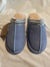 Bearpaw Tanya Slippers Womens Size 6W Blue Suede Embellished Trim NEW In BOX