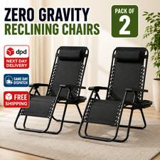 2 x Zero Gravity Chair Reclining Sun Lounger Outdoor Garden Folding Adjustable