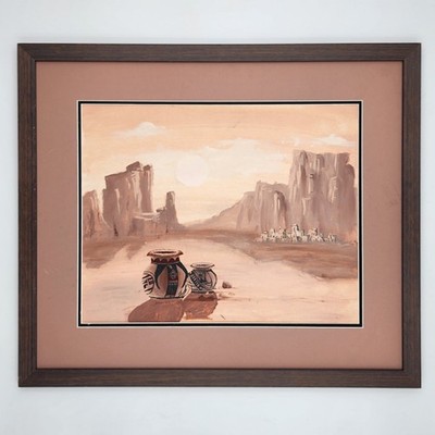Original Southwest Oil Painting Navajo Landscape Pueblo Pottery Monument Valley