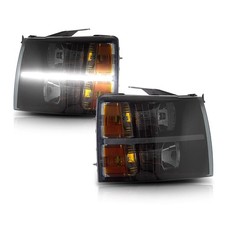 LED DRL Headlights for Chevy Silverado 2500 3500 HD 2007-2014 Smoky Black Amber