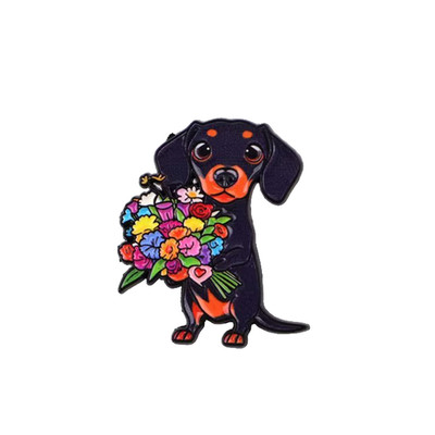 Dackel Pin Teckel Anstecker Blumen Anstecknadel Cute Dog Flowers Hund Metall