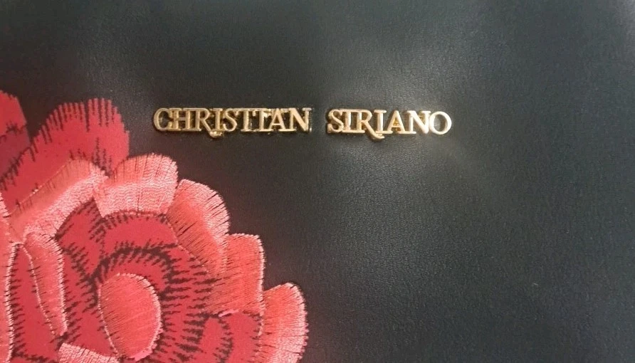 CHRISTIAN SIRIANO BLACK BAG BEAUTIFUL ROSE DESIGN DOUBLE TOP HANDLES & STRAP - Image 3 of 4