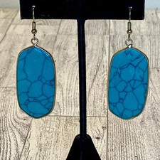 Boho Turquoise Drop Earrings Gold Tone Oval Cabochon Dangle Southwestern