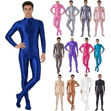 Mens Oily Glossy Full Body Suit Long Sleeve Unitard Swimsuit One Piece Jumpsuit