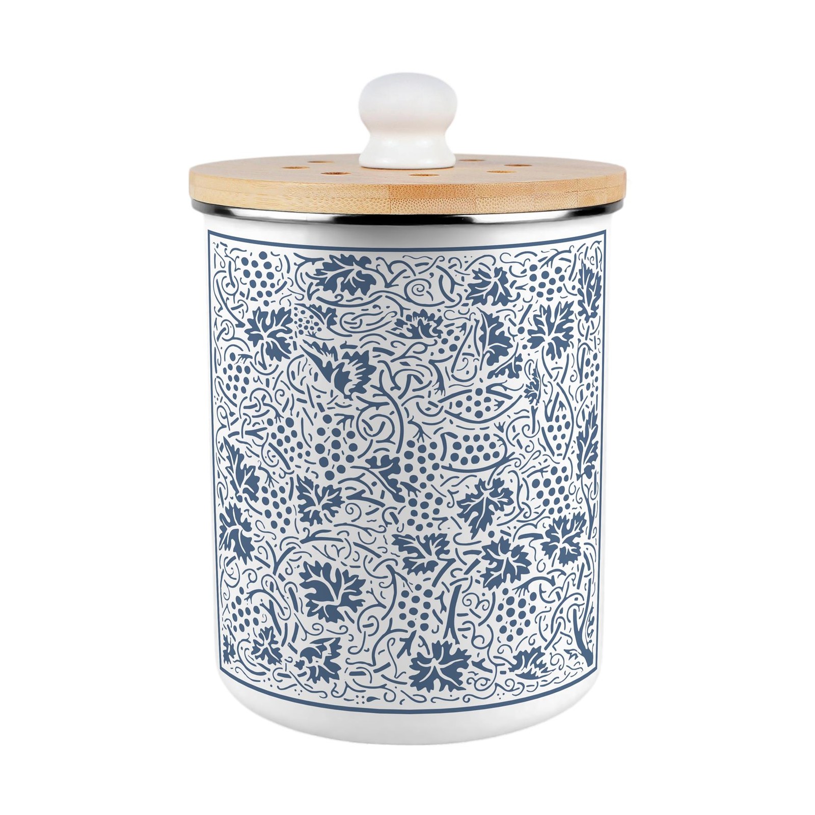 Oak Leaves & Berries Food Waste Bin - Blue Metal Kitchen Compost Caddy, 2 Litre