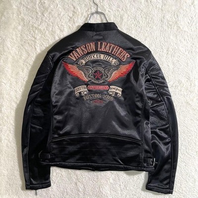VANSON Nylon Riders Jacket XL Full Embroidery Black Fleece Liner 62cm Length