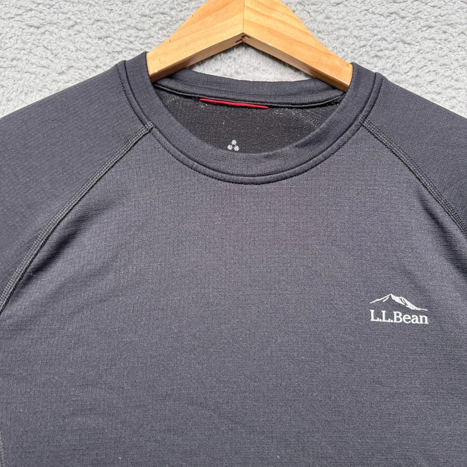 Camisa LL Bean Capa Base Cuello Redondo Para Hombres Mediana Negra Rejilla Vellón Aire Libre Senderismo Foto 3 de 4