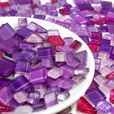 Glass Mosaic Tiles Crafts: Pre-Cut Waterproof Purple 300 Pieces for DIY Outdo...