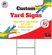 10 Custom Yard Signs With Stakes - Fully Customized 24x18 Double Sided Lawn Sign