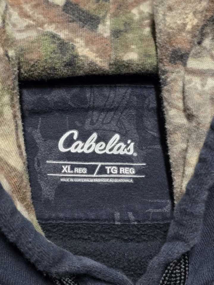 VTG Cabela's Worlds Foremost Outfitter Hoodie Mens XL Blue Camo Hood Pullover - Image 4 of 4