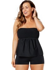 Swimsuits for All Smocked Bandeau Tankini Set With Boy Short - Black, Black