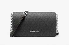 Michael Kors Jet Set Medium MK Logo Chain Full Flap Crossbody Bag Black