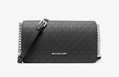 Michael Kors Jet Set Medium MK Logo Chain Full Flap Crossbody Bag Black