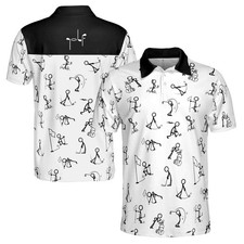 Customize Name Funny Golf Stick Figure Men's Polo Shirt S-5XL Golfer Jersey Gift