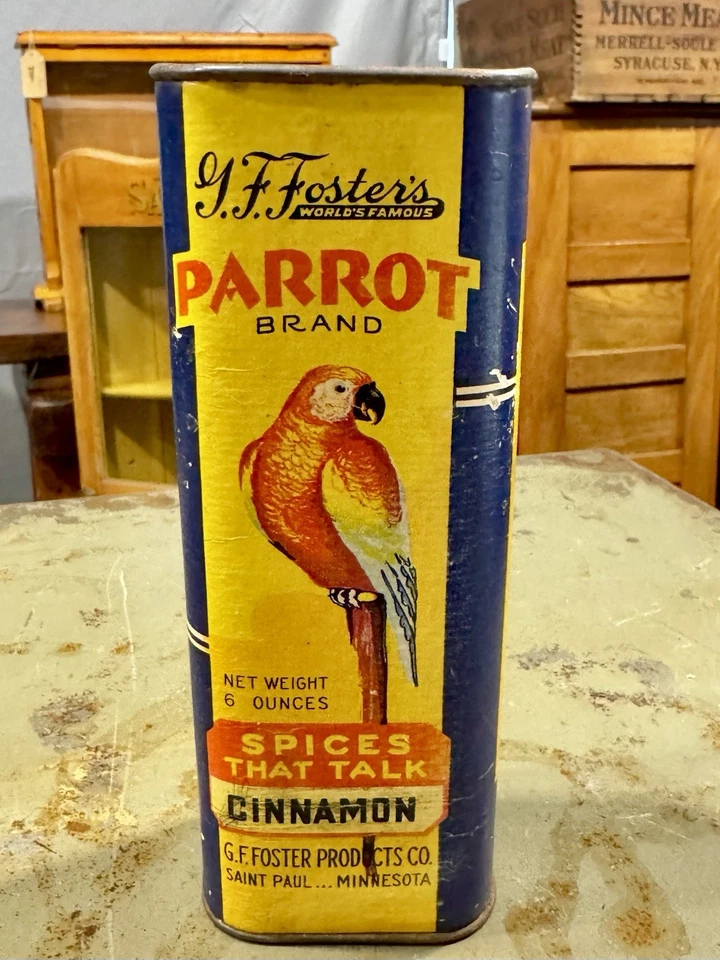 Rare Vintage G F Foster's Cinnamon Spice Tin St Paul MN Minnesota Parrot Brand - Image 4 of 4