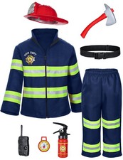Kids Fireman Costume Set 3-4T Navy Blue Firefighter Dress Up 8 PCS