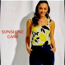 CABI Sunshine Cami Yellow Navy White Floral Sz M #6209 NWOT