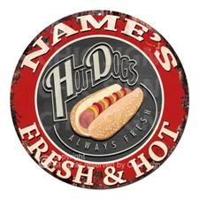 CP-0142 ANY NAME'S Hot Dogs Custom Personalized Chic Tin Sign Decor Gift idea