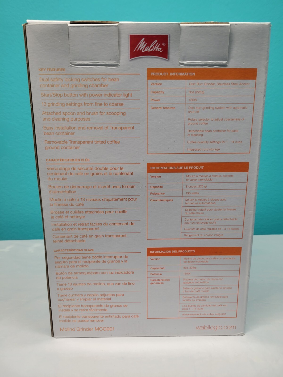 Melitta Molino Flat Burr Whole Bean Coffee Grinder Easy Clean 14 Cups