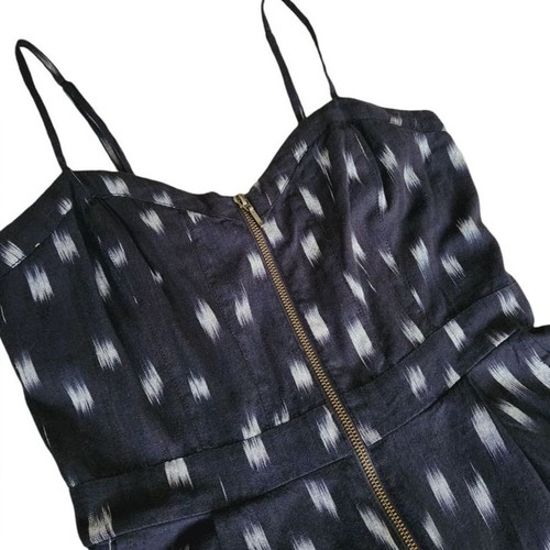 Elevenses by Anthropologie Jumpsuit Romper Navy Ikat Corset Zip Front Women's 6 - Picture 4 of 14