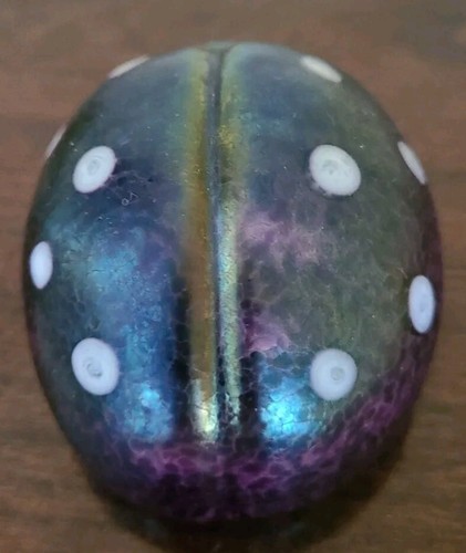 Paperweight Vintage Robert Held Glass Art Iridescent Lady Bug Figurine Signed - Picture 4 of 12