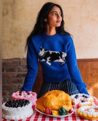 196 Rare Rachel Antonoff Bessie Cow Intarsia Alpaca Blend Sweater
