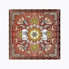Metal Light Switch Cover Wall Plate Brown Elegant Flower Tile Pattern TIL064