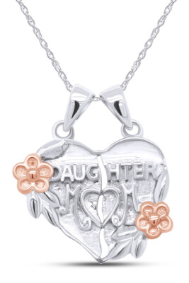 Break apart Mother Daughter Pendant 18'' Necklace in 14K Solid White Gold