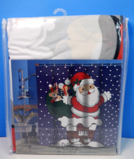 Santa Claus Up On The Rooftop Fabric Shower Curtain 70 x 72" Christmas Xmas
