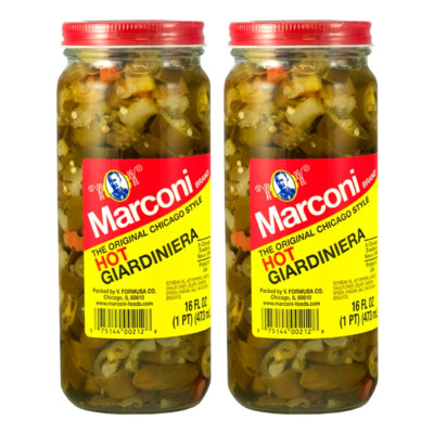MARCONI 2 Pack Original Chicago Style HOT Giardiniera Peppers 16oz Jars Topping